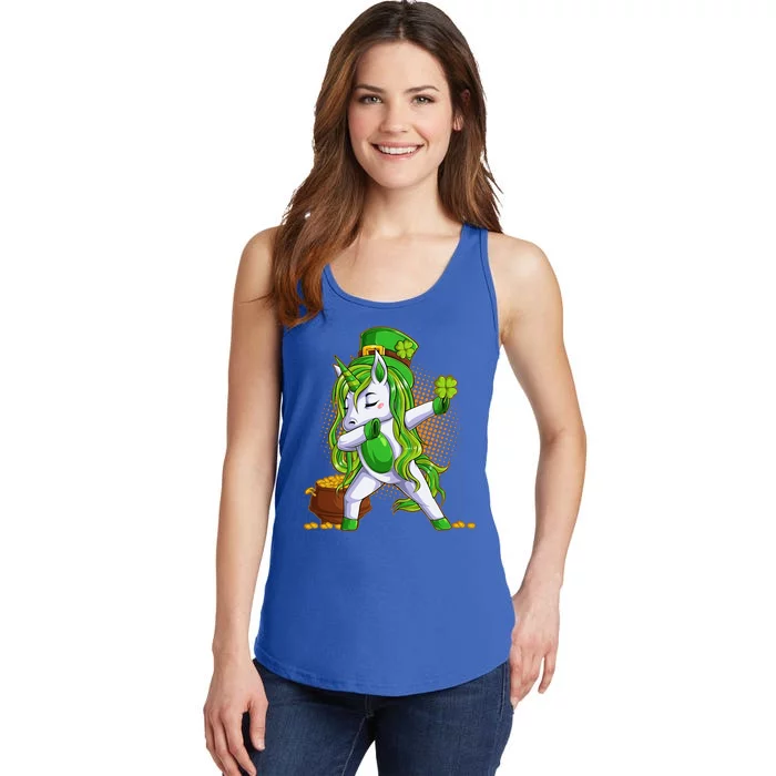 Funny St Patricks Dabbing Leprechaun Unicorn Ladies Essential Tank