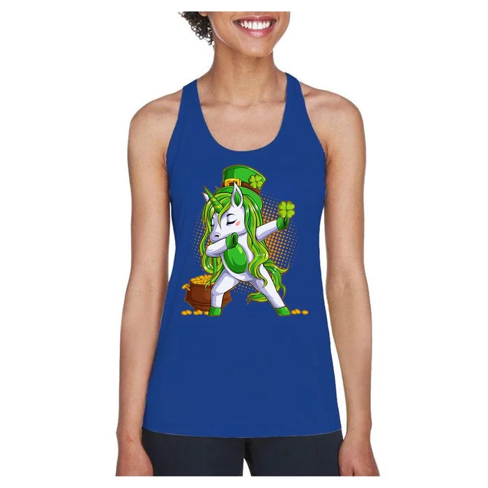 Funny St Patricks Dabbing Leprechaun Unicorn Women's Racerback Tank