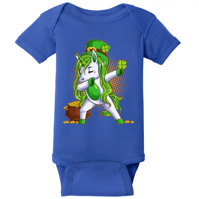 Funny St Patricks Dabbing Leprechaun Unicorn Baby Bodysuit