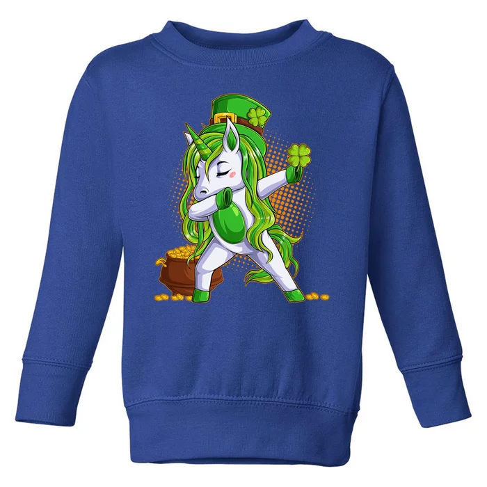 Funny St Patricks Dabbing Leprechaun Unicorn Toddler Sweatshirt