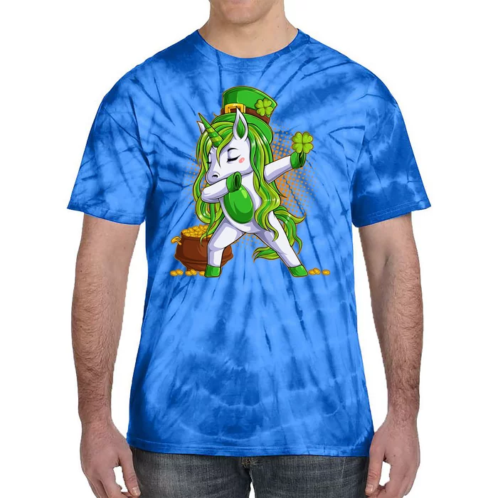 Funny St Patricks Dabbing Leprechaun Unicorn Tie-Dye T-Shirt