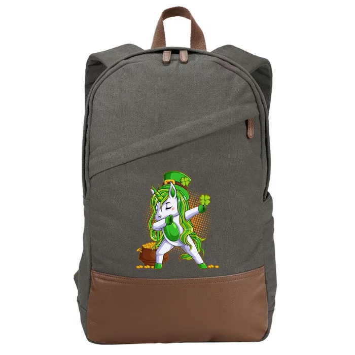 Funny St Patricks Dabbing Leprechaun Unicorn Cotton Canvas Backpack