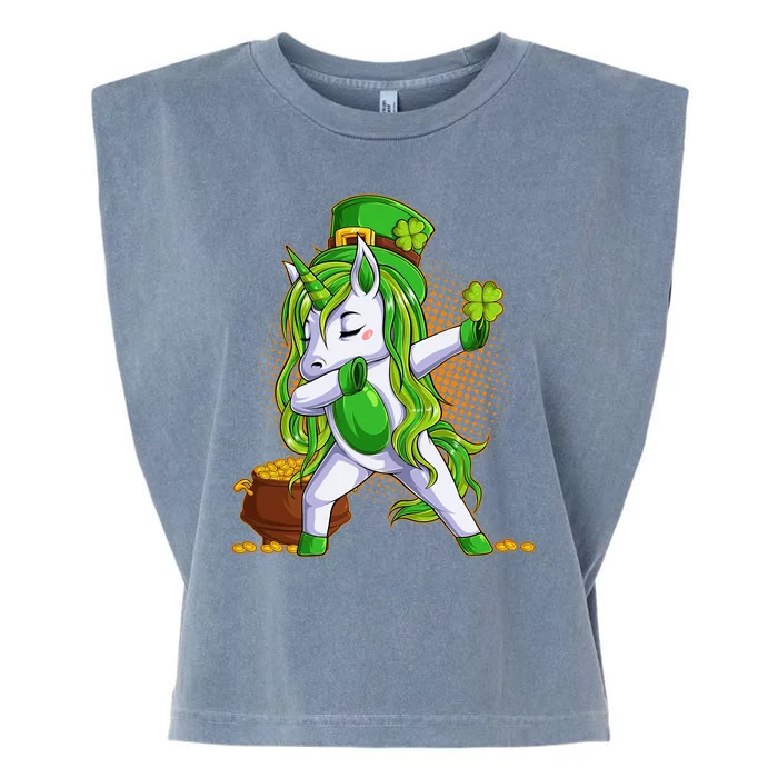 Funny St Patricks Dabbing Leprechaun Unicorn Garment-Dyed Women's Muscle Tee