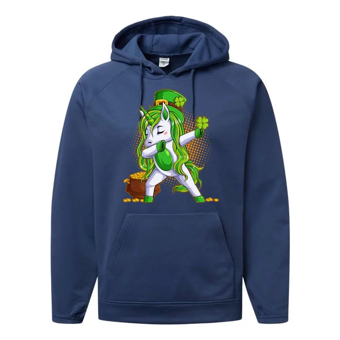 Funny St Patricks Dabbing Leprechaun Unicorn Performance Fleece Hoodie