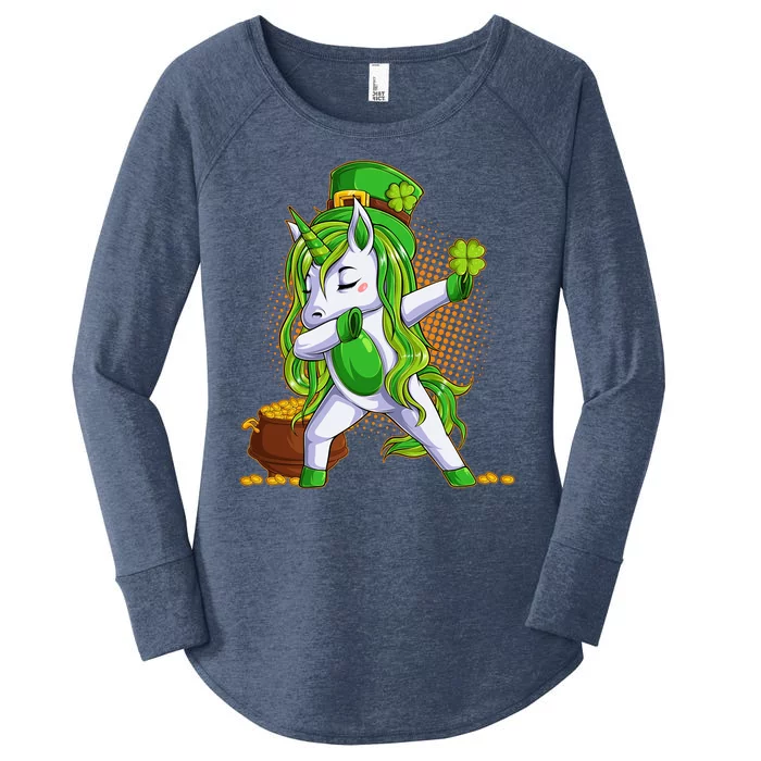 Funny St Patricks Dabbing Leprechaun Unicorn Women's Perfect Tri Tunic Long Sleeve Shirt