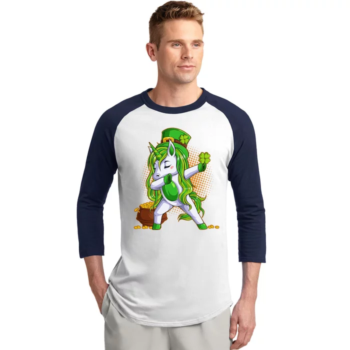 Funny St Patricks Dabbing Leprechaun Unicorn Baseball Sleeve Shirt