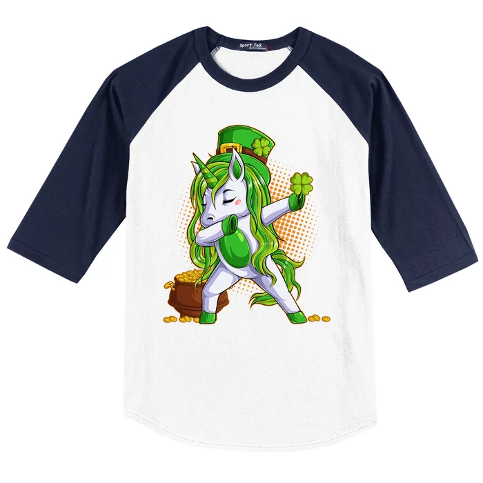 Funny St Patricks Dabbing Leprechaun Unicorn Baseball Sleeve Shirt