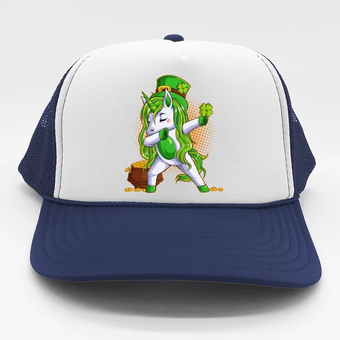 Funny St Patricks Dabbing Leprechaun Unicorn Trucker Hat