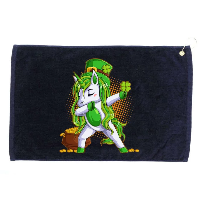 Funny St Patricks Dabbing Leprechaun Unicorn Grommeted Golf Towel