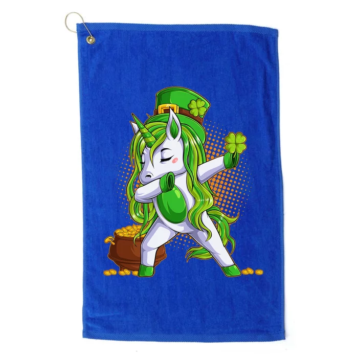 Funny St Patricks Dabbing Leprechaun Unicorn Platinum Collection Golf Towel