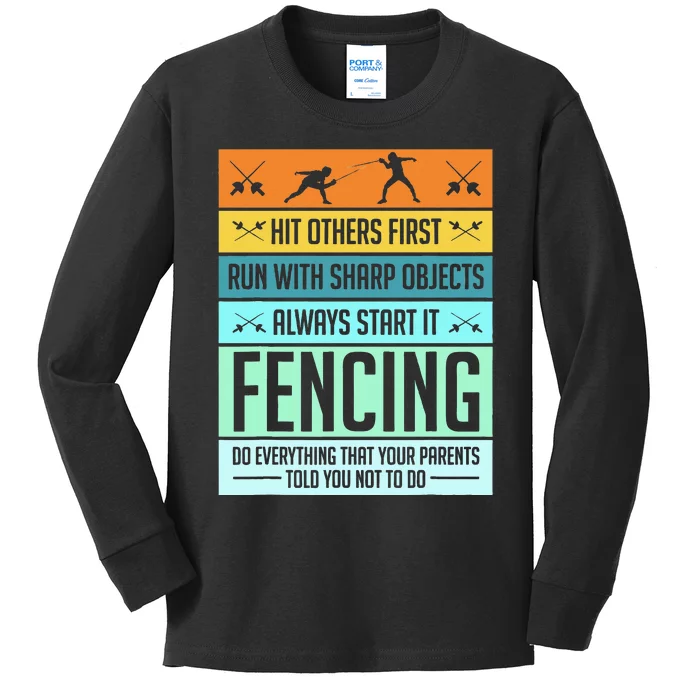 Fencing Sport Pun Kids Long Sleeve Shirt