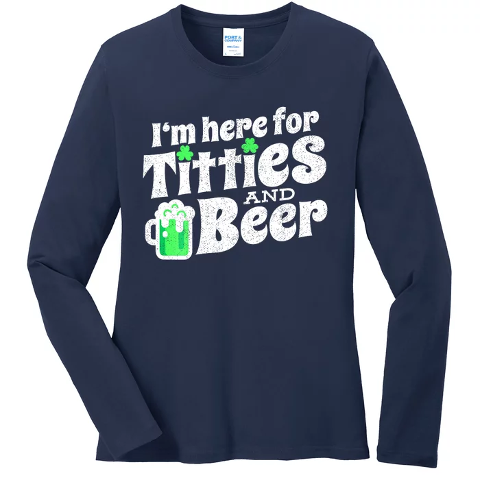 Funny St Patricks Day Titties And Beer Gift Ladies Long Sleeve Shirt