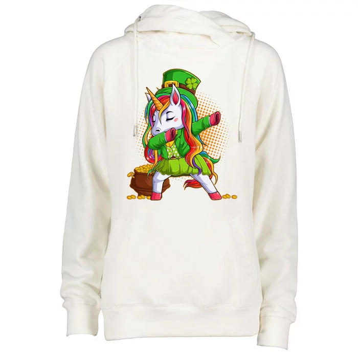 Funny St Patricks Dabbing Leprechaun Rainbow Unicorn Womens Funnel Neck Pullover Hood