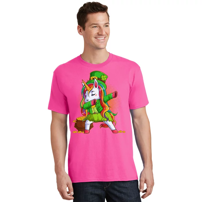 Funny St Patricks Dabbing Leprechaun Rainbow Unicorn T-Shirt