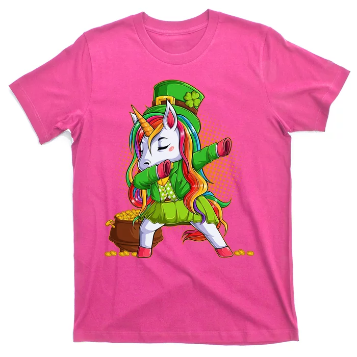 Funny St Patricks Dabbing Leprechaun Rainbow Unicorn T-Shirt