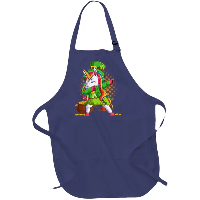 Funny St Patricks Dabbing Leprechaun Rainbow Unicorn Full-Length Apron With Pocket