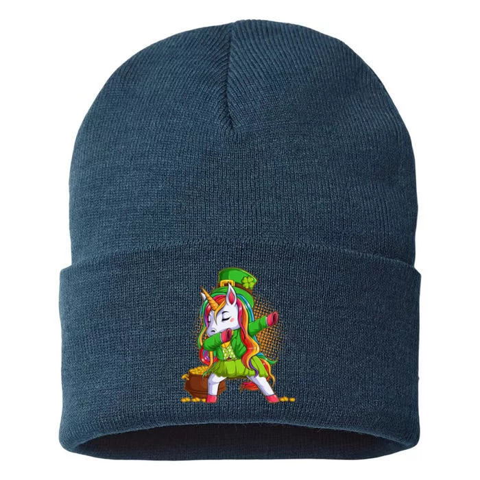 Funny St Patricks Dabbing Leprechaun Rainbow Unicorn Sustainable Knit Beanie