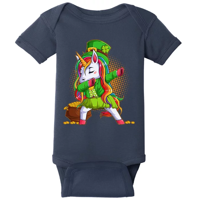 Funny St Patricks Dabbing Leprechaun Rainbow Unicorn Baby Bodysuit