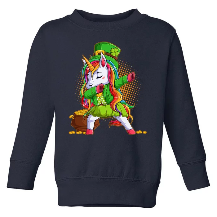 Funny St Patricks Dabbing Leprechaun Rainbow Unicorn Toddler Sweatshirt