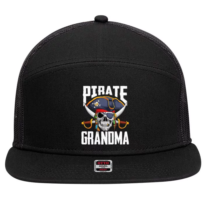 Family Skull Pirate Grandma Jolly Roger Crossbones Flag 7 Panel Mesh Trucker Snapback Hat