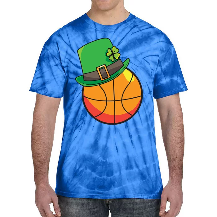 Fun St Patrick's Day Basketball Lucky Leprechaun Clover Hat Gift Tie-Dye T-Shirt