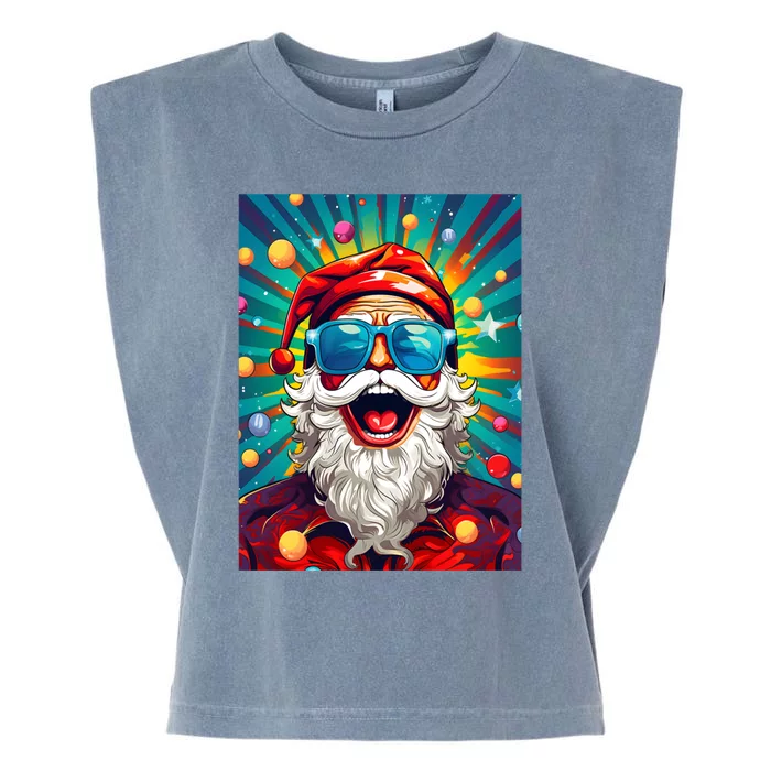 Funny Santa Pop Art Retro Vintage Christmas Motif Cute Gift Garment-Dyed Women's Muscle Tee