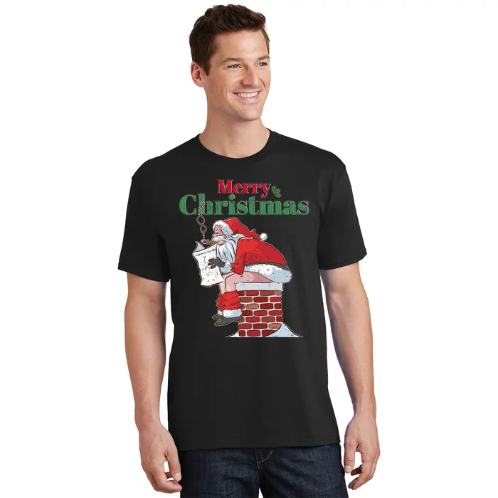 Funny Santa Pooping Down Chimney Xmas Christmas Gifts T-Shirt