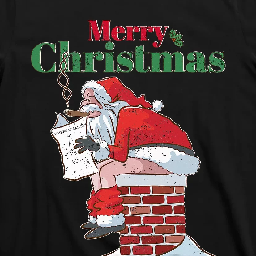 Funny Santa Pooping Down Chimney Xmas Christmas Gifts T-Shirt