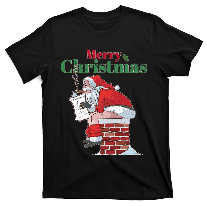 Funny Santa Pooping Down Chimney Xmas Christmas Gifts T-Shirt