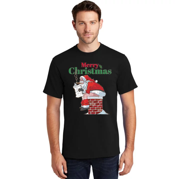 Funny Santa Pooping Down Chimney Xmas Christmas Gifts Tall T-Shirt