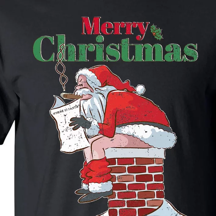 Funny Santa Pooping Down Chimney Xmas Christmas Gifts Tall T-Shirt