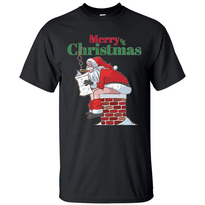 Funny Santa Pooping Down Chimney Xmas Christmas Gifts Tall T-Shirt