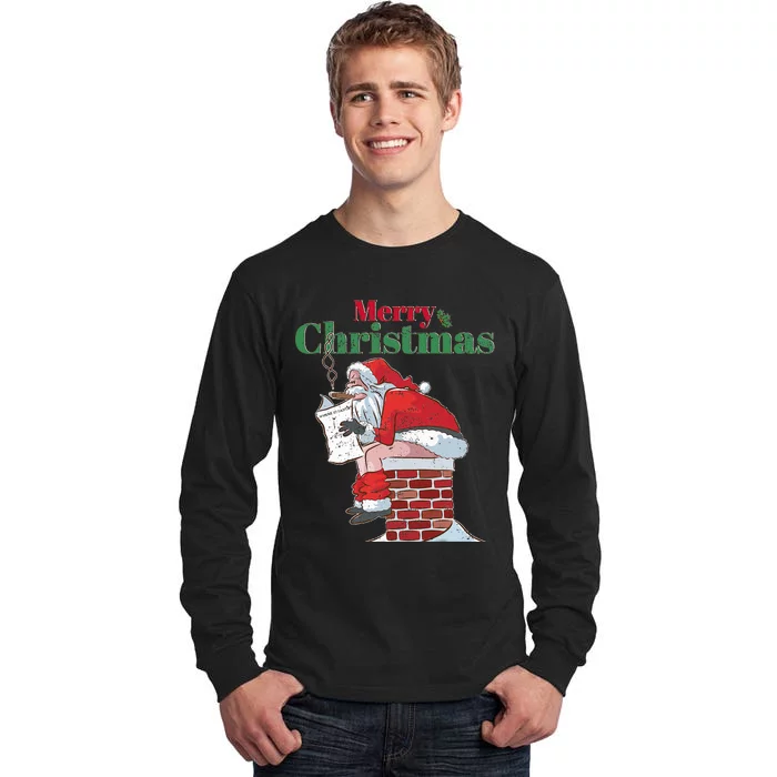 Funny Santa Pooping Down Chimney Xmas Christmas Gifts Tall Long Sleeve T-Shirt