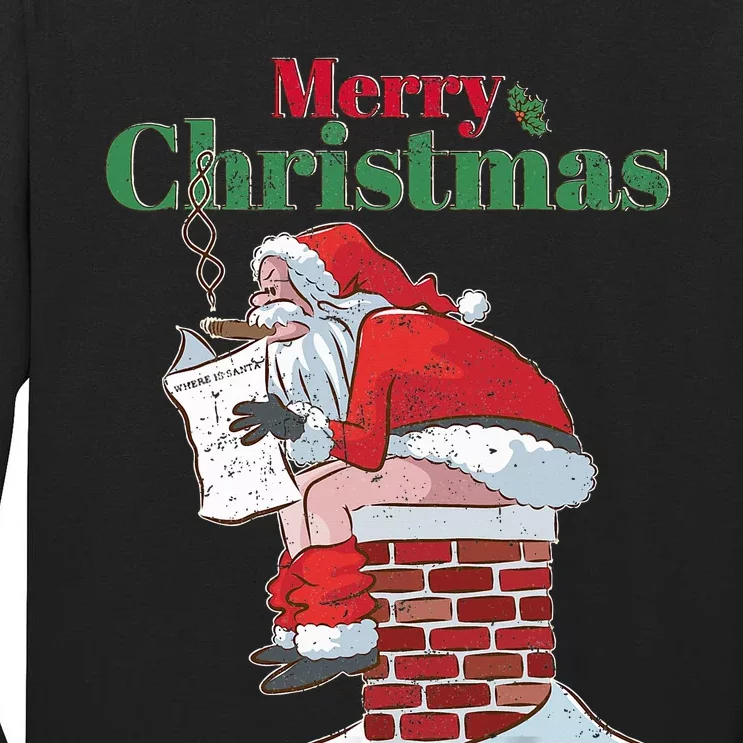 Funny Santa Pooping Down Chimney Xmas Christmas Gifts Tall Long Sleeve T-Shirt