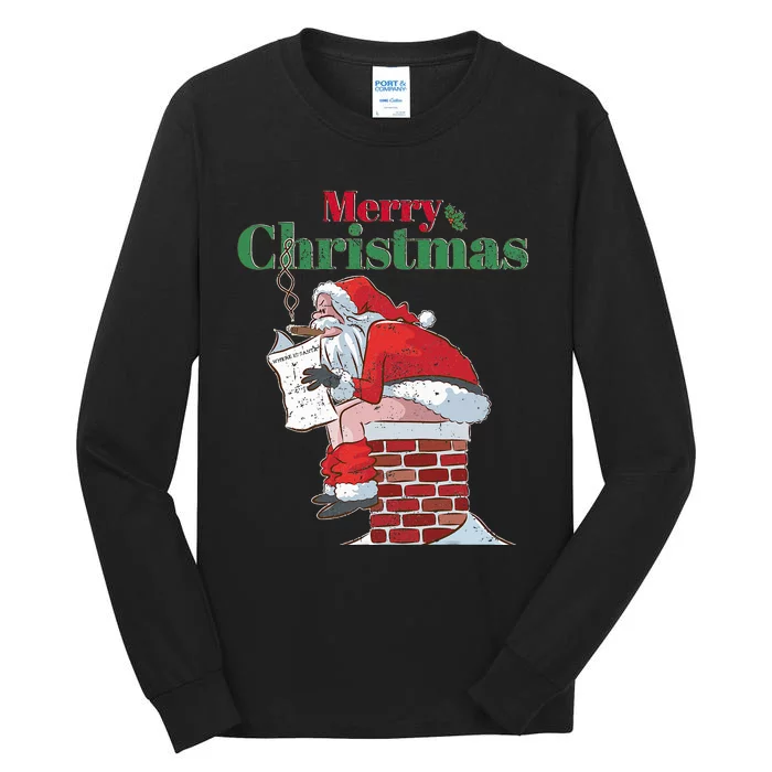 Funny Santa Pooping Down Chimney Xmas Christmas Gifts Tall Long Sleeve T-Shirt