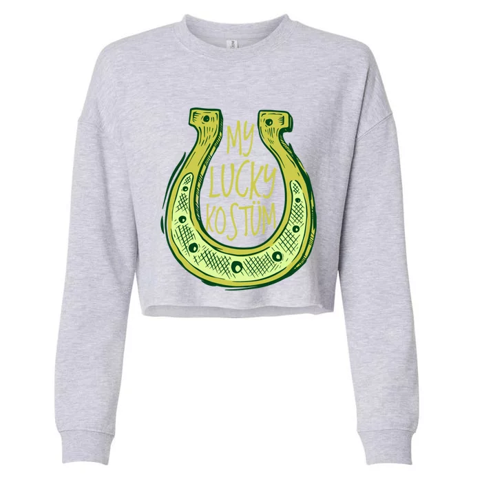 Funny Saint Patrick Day Costume Cute Gift Horseshoe Lucky Design Funny Gift Cropped Pullover Crew