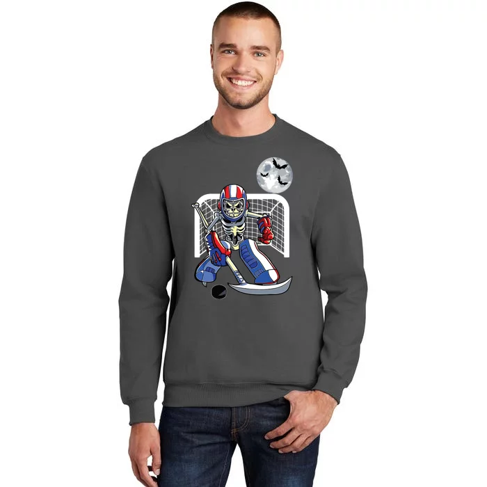 Funny Skeleton Playing Ice Hockey Happy Halloween Day Boy Tall Sweatshirt