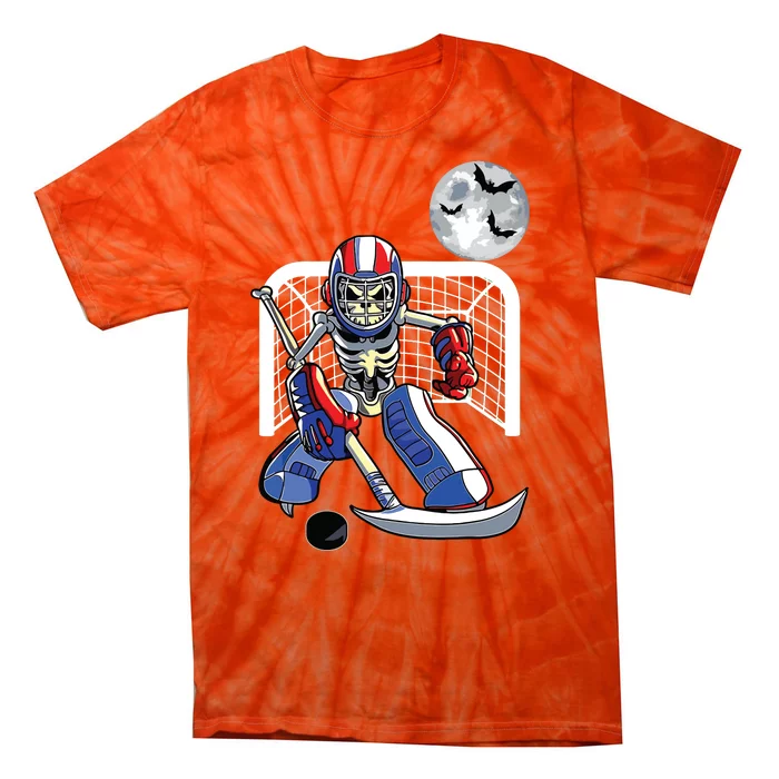 Funny Skeleton Playing Ice Hockey Happy Halloween Day Boy Tie-Dye T-Shirt