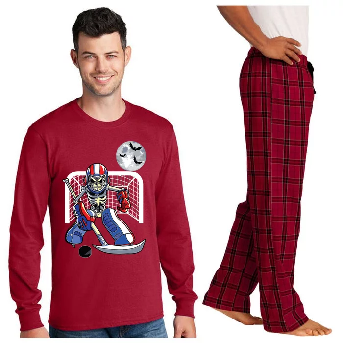 Funny Skeleton Playing Ice Hockey Happy Halloween Day Boy Long Sleeve Pajama Set