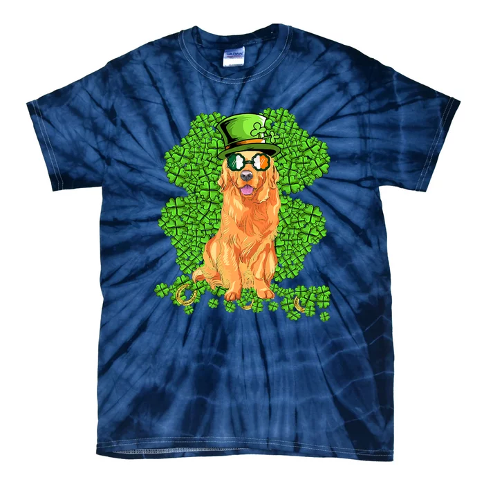 Funny St Patricks Day Golden Retriever Dog Cute Shamrock Tie-Dye T-Shirt