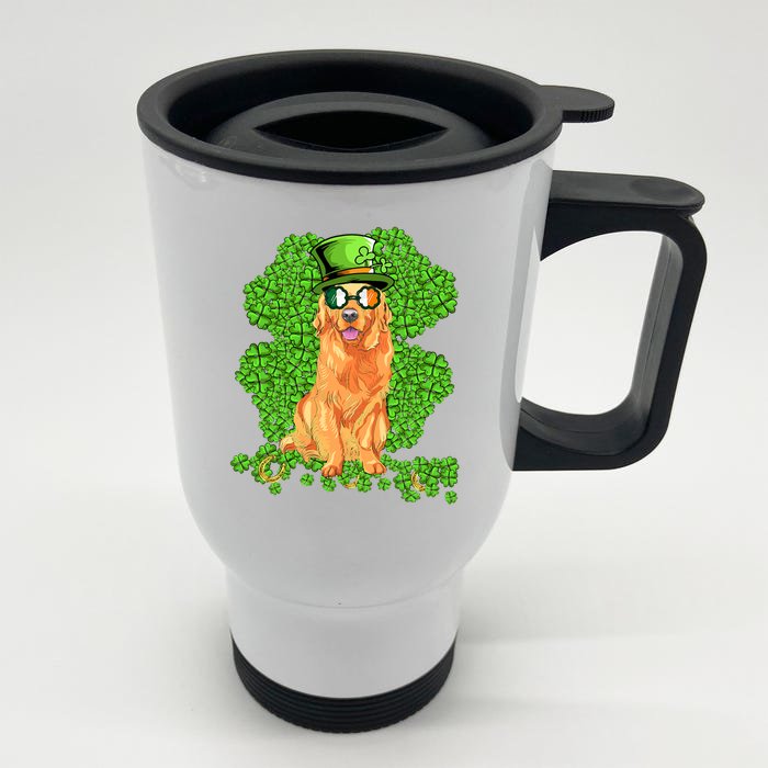 Funny St Patricks Day Golden Retriever Dog Cute Shamrock Front & Back Stainless Steel Travel Mug