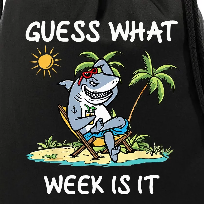 Funny shark party beach guess what week is it Lover shark Drawstring Bag