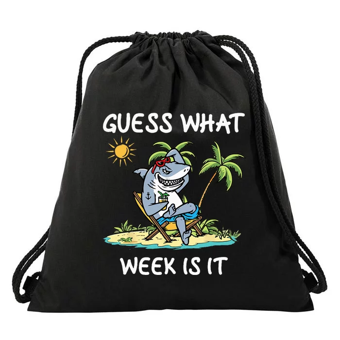 Funny shark party beach guess what week is it Lover shark Drawstring Bag