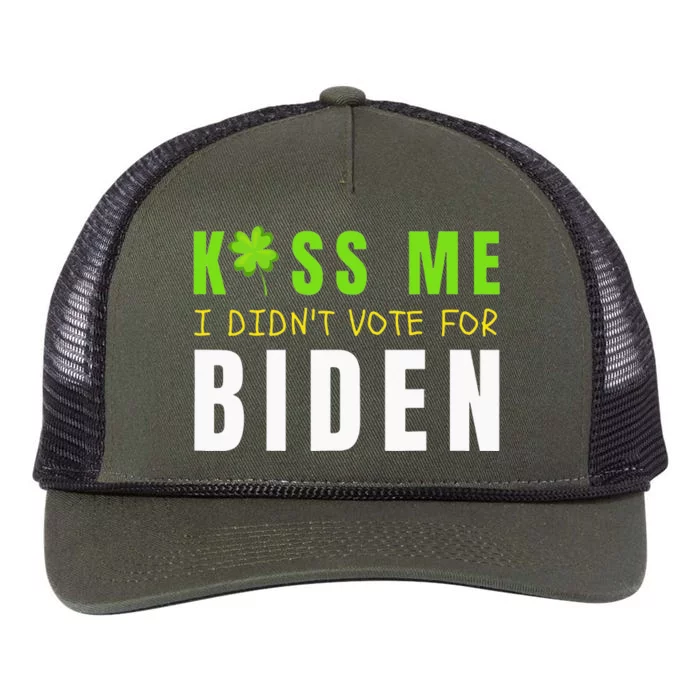 Funny St Patty's Day Kiss Me I Didn't Vote for Biden Retro Rope Trucker Hat Cap