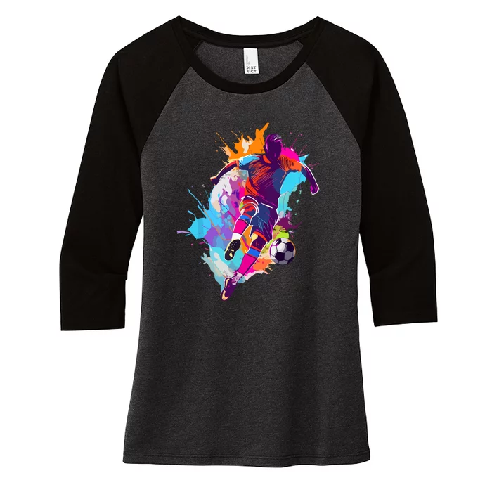 Funny Soccer Player Paint Splash Gift Women's Tri-Blend 3/4-Sleeve Raglan Shirt