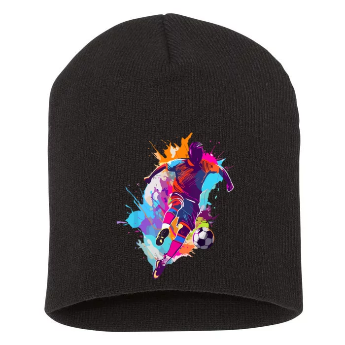 Funny Soccer Player Paint Splash Gift Short Acrylic Beanie