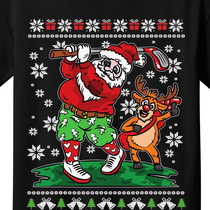 Funny Santa Playing Golf Sports Ugly Golf Christmas Kids T-Shirt