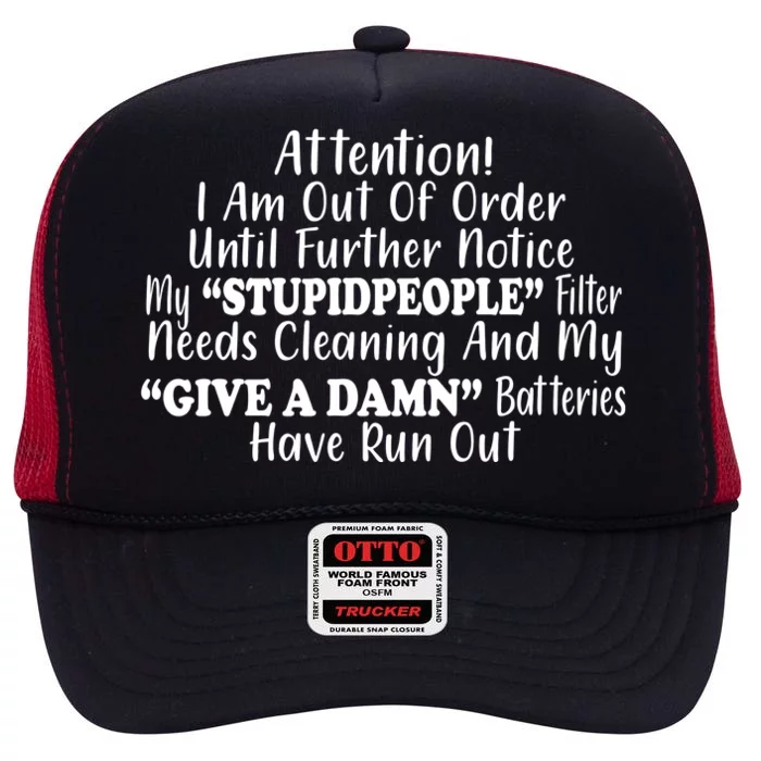 Funny Stupid People Filter High Crown Mesh Trucker Hat