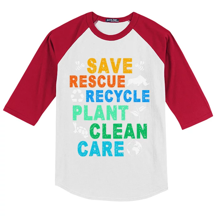 Funny Save Rescue Recycle Plant Clean Care Earth Day Kids Colorblock Raglan Jersey