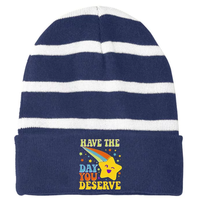 Funny Sarcastic Retro Shooting Star Striped Beanie with Solid Band